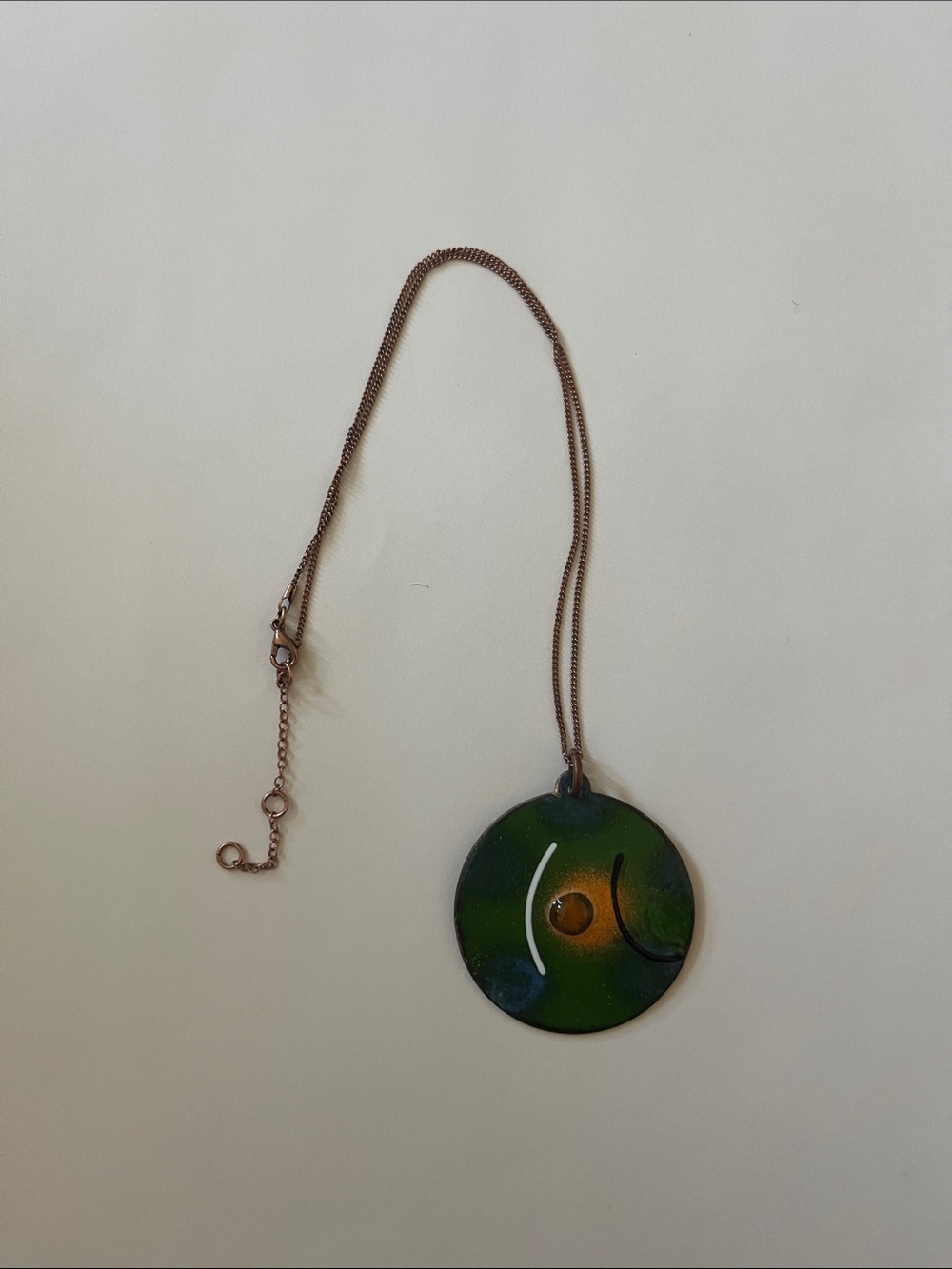 Handcrafted Green and Copper Round Pendant Necklace - Women Jewelry